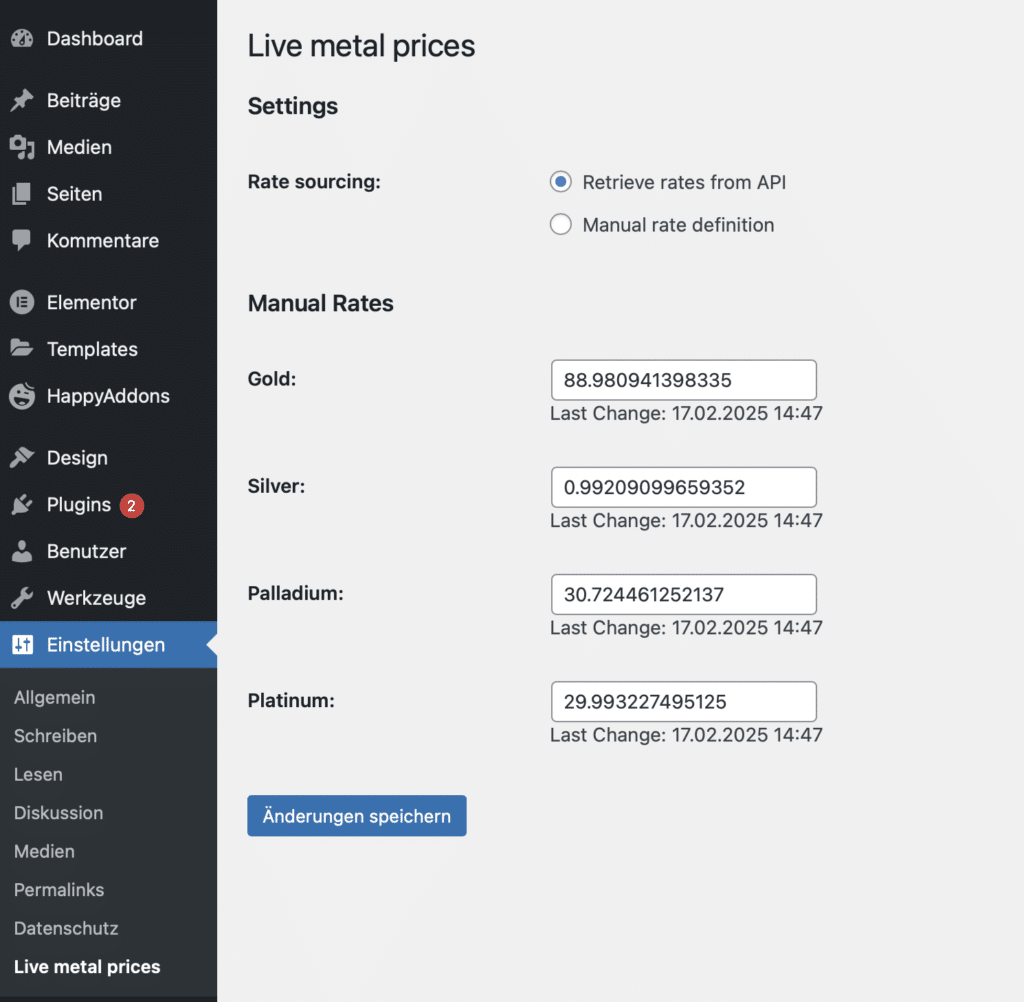 Live Edelmetallpreise